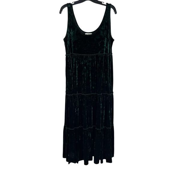 Natural Life Velvet Maxi Dress Size L Green Boho Tiered Tank Holiday Party - Picture 3 of 8